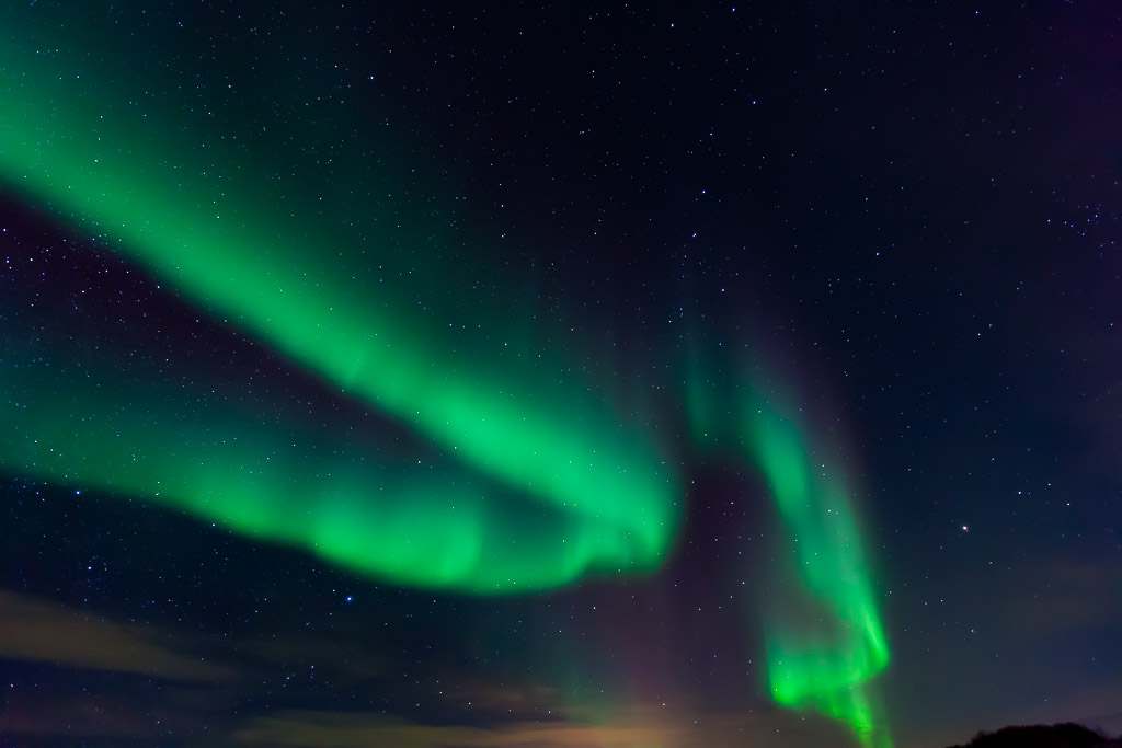 Aurora Borealis am Hafen in Laukvik