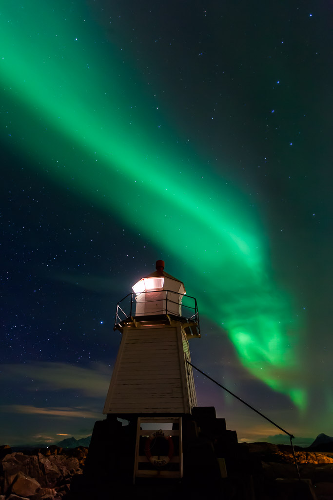 Aurora Borealis am Hafen in Laukvik