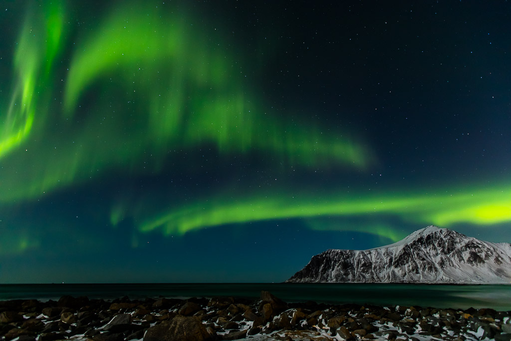 Nordlicht am Flakstad Beach